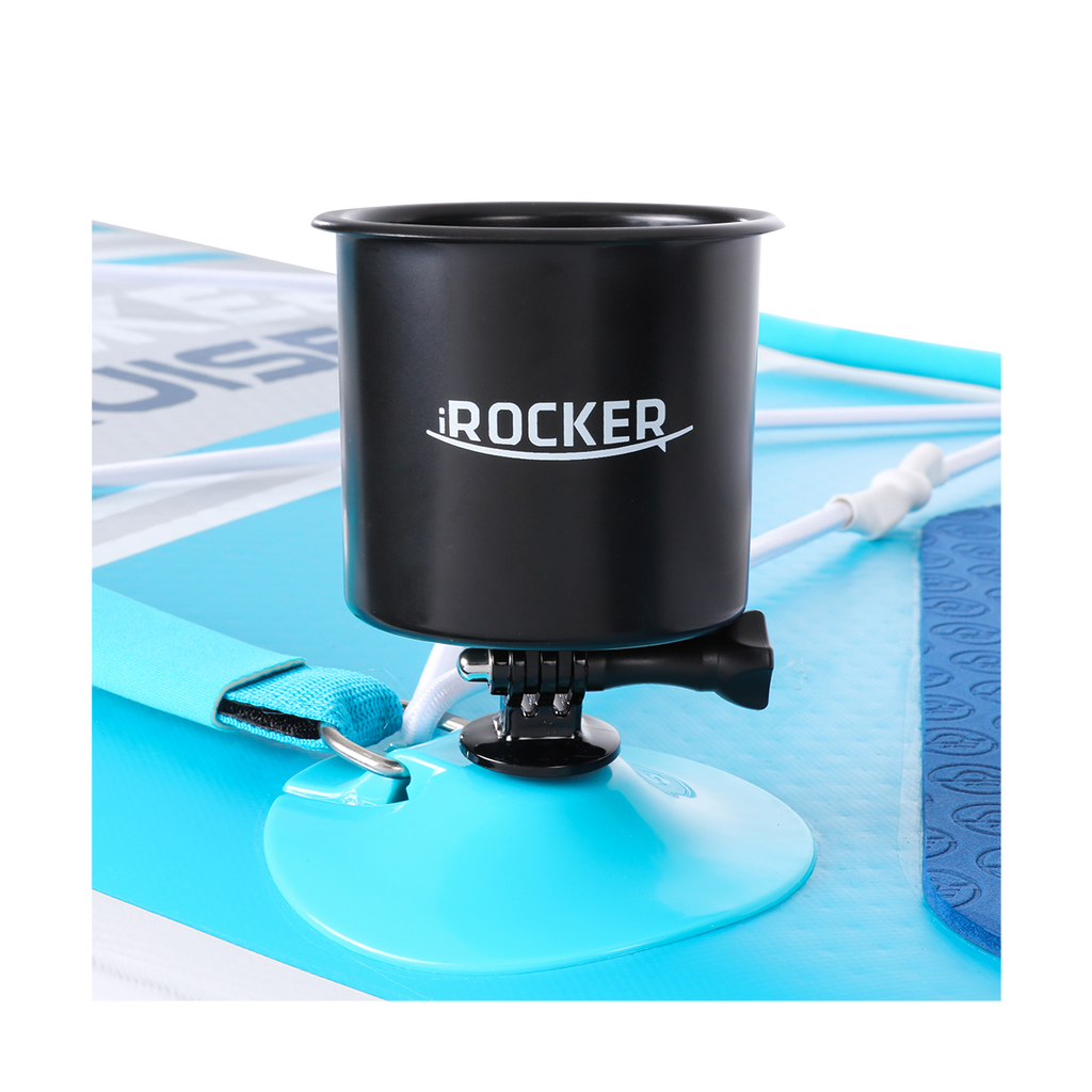cup holder black attached to paddle board deck