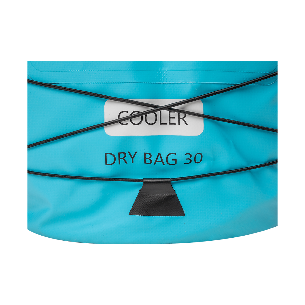 Backpack cooler zoomed on straps and Cooler dry back 30 logo
